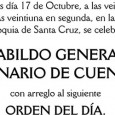 El próximo miércoles día 17 de Octubre, a las veinte treinta horas en primera citación y a las veintiuna en segunda, en las dependencias de la parroquia de Santa Cruz, se celebrará
CABILDO GENERAL ORDINARIO DE CUENTAS